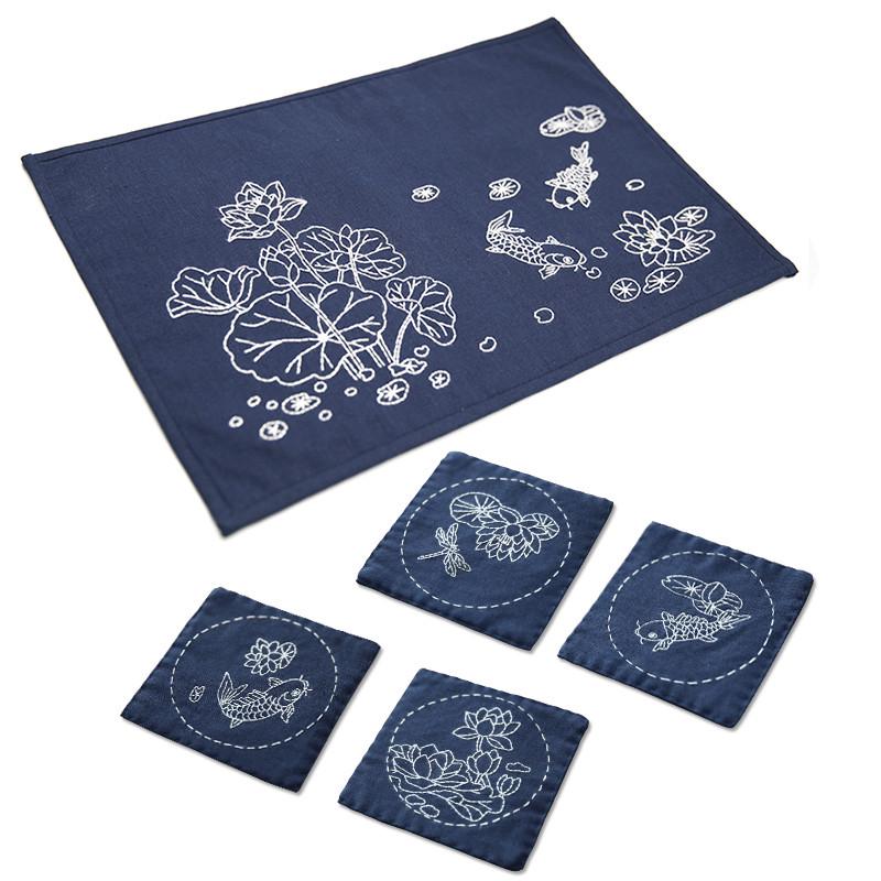 刺绣diy手工自绣初学制作茶垫立体绣花杯垫餐盘垫打发时间材料包