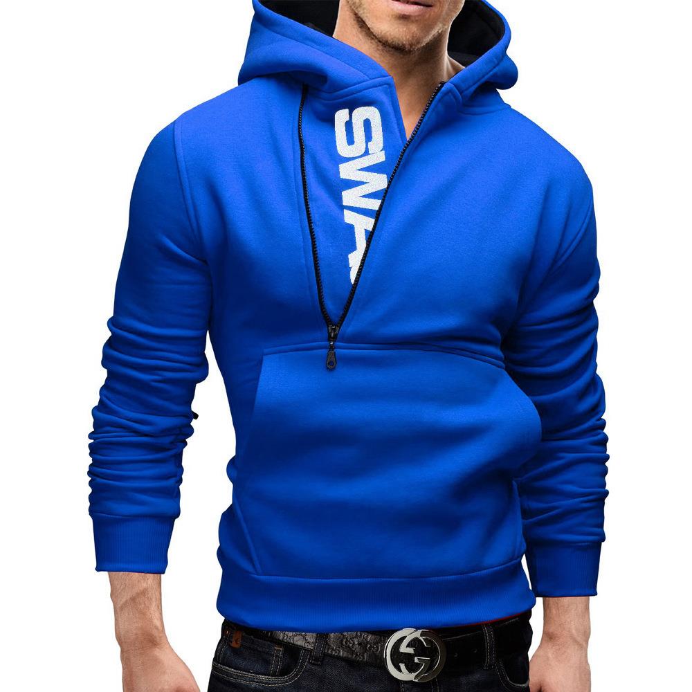 Contrast color hooded sweatshirt with side zipper