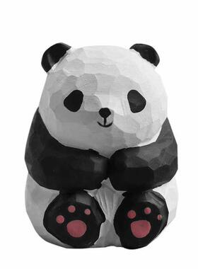 软萌熊猫！手工木雕熊猫桌面摆件创意可爱车载装饰汽车送学生礼物