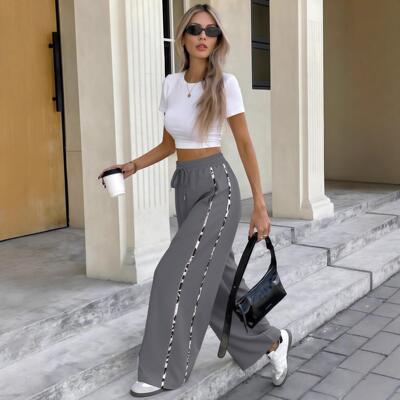 High-Waisted Wide-Leg Pants for Women Side Geometric