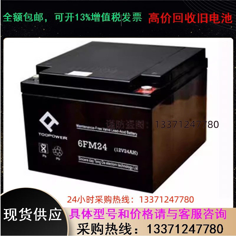 TOOPOWER天力蓄电池6-FM-24阀控式铅酸12V24AH UPS电源EPS直流屏