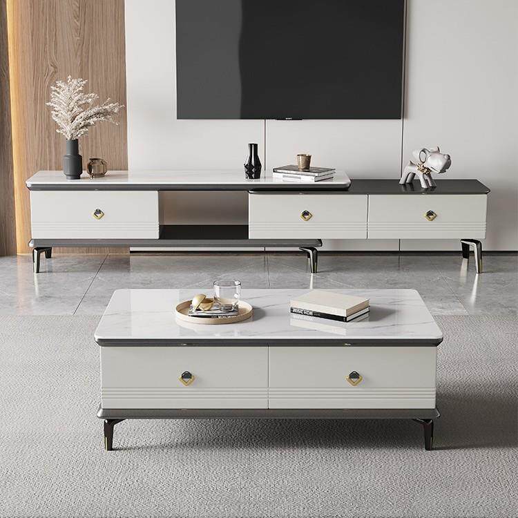 实木茶几电视柜组合可伸缩意式轻奢岩板现代简约小户型客厅落地柜