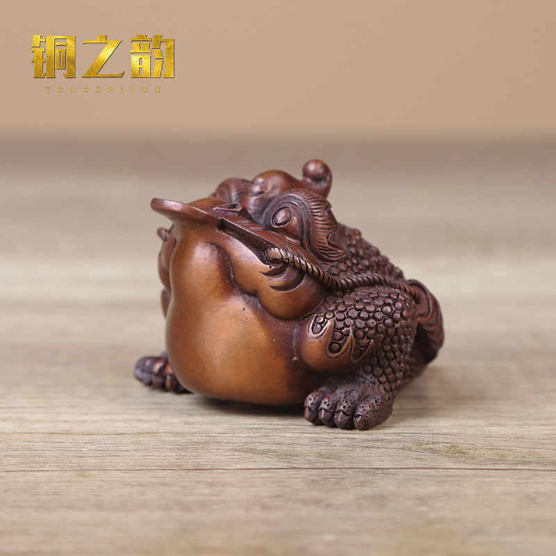 纯手工纯紫铜金蟾摆件客厅家居茶宠茶具茶桌茶盘茶道三足蟾蜍配件