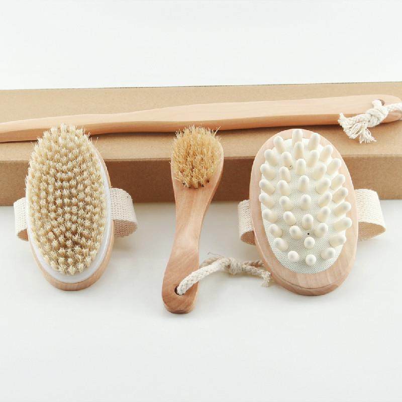 现货沐浴套装牛皮纸盒浴刷件套长柄可拆卸猪鬃搓背刷干刷洗脸刷