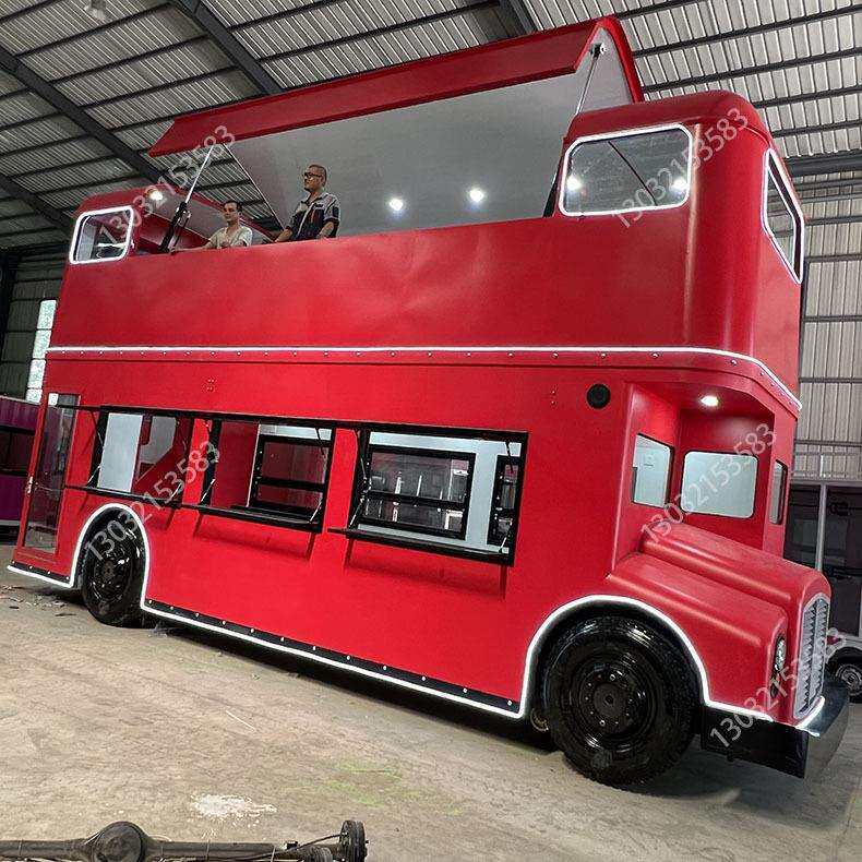 红色复古双层巴士制作生产源头厂家 经典英伦巴士模型售卖车道具
