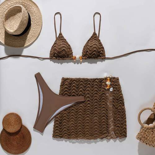 Women's New High-End Plain Sexy Bikini Set with Halter Neck
