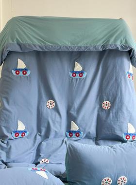 卡通A类全棉毛加厚四件棉套纯毛巾绣磨童花三件套儿床品LX331056