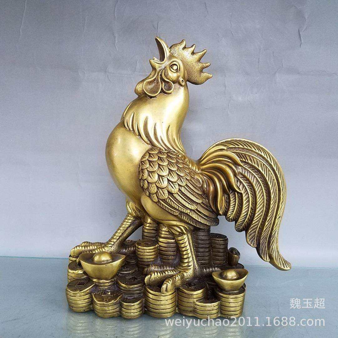 纯铜公鸡摆件纯铜金钱元宝鸡金鸡报晓公鸡模型鸡摆件大公鸡摆件