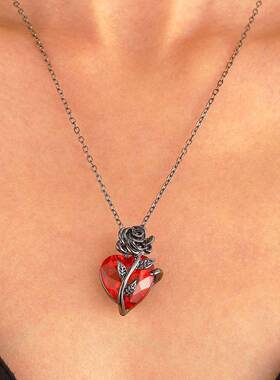 「biu boom」爱心玫瑰花项链小众哥特暗黑设计锁骨链心形吊坠颈链