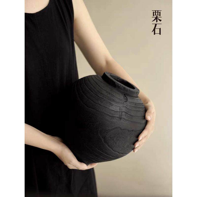 侘寂风碳化木手工木质花瓶 摆件新中式样板房民宿装饰品花器批发,家居饰品,花瓶,淘宝优惠券,粉丝福利购,淘宝优惠卷