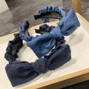 Ruffled Headpiece Denim Cloth Hairband Popular Toothed Women