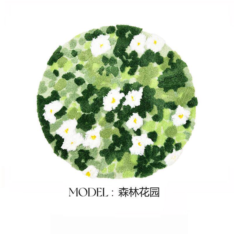 绿色森林苔藓圆形地毯客厅高级感ins风梳妆台卧室床边毯椅子地垫