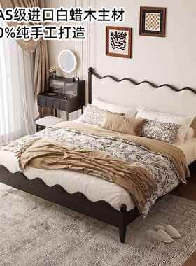 法复式床古中双古WRR风实木床小户型空间主卧黑色双人美式白蜡木