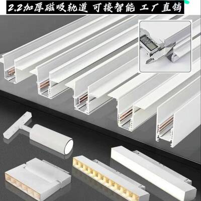 极简白色LED无主灯超厚全光谱明装智能磁吸轨道灯槽暗装夹板轨道