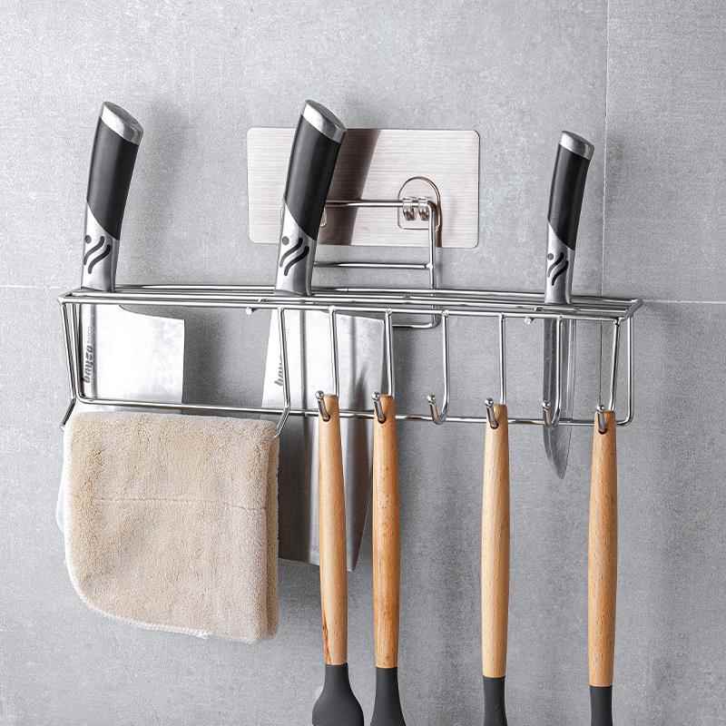 高档座具刀架厨房用品墙上壁挂式菜刀收纳架多功能不锈钢刀架置物