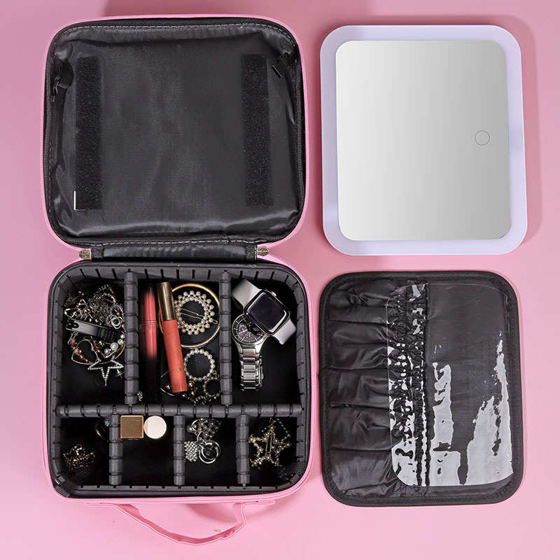 款大容量便携带灯首饰盒箱LED旅行手提收纳包耳钉珠宝收纳盒