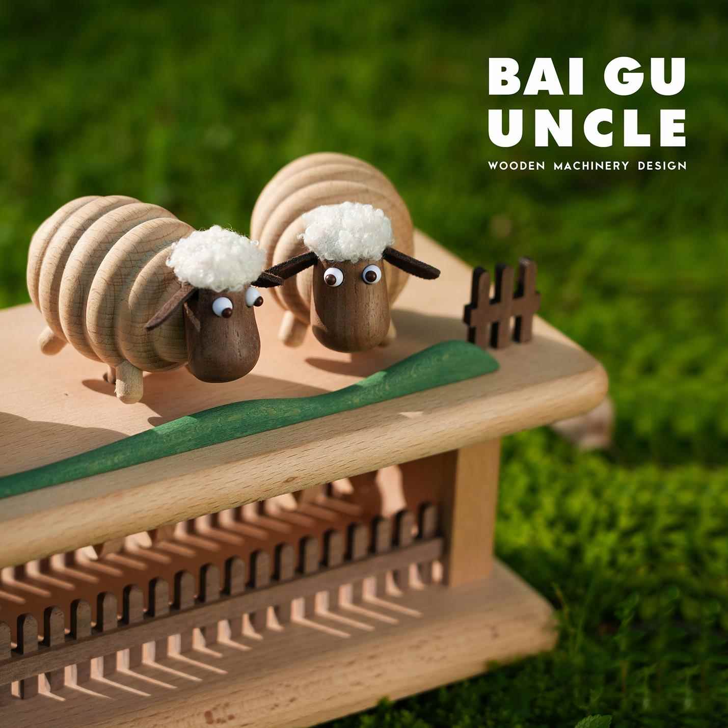 BAI GU UNCLE(三羊开泰）创意木制摆件三只羊工艺艺术品新奇礼物