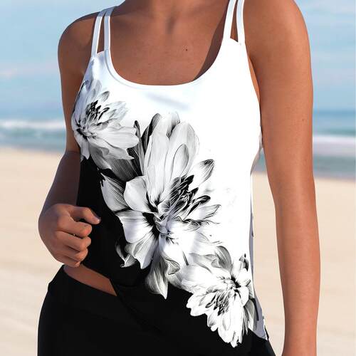 Ladies' high waisted boxer shorts printed one-piece
