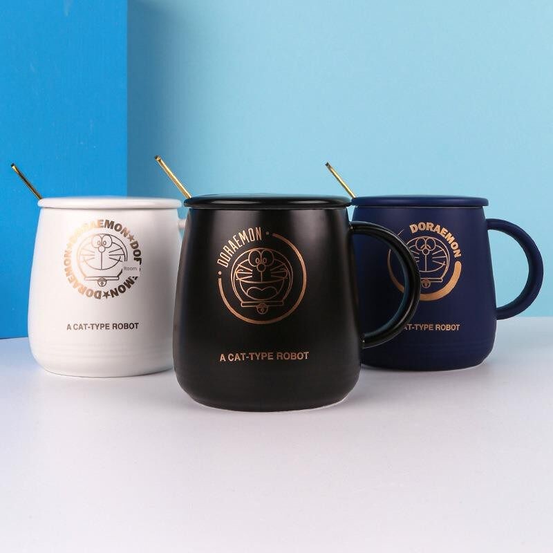 哆啦a梦水杯杯陶瓷勺子与盖子夫妇杯创意个性化新潮咖啡杯