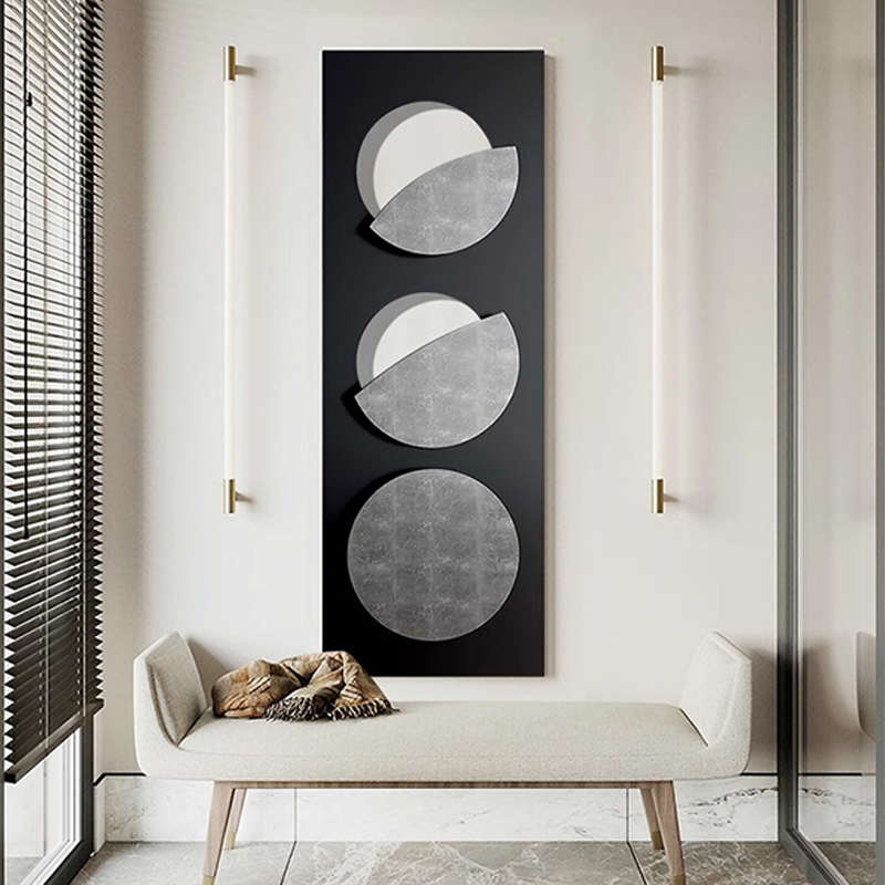 现代抽象玄关装饰画中古黑色简约极简手工立体浮雕客厅样板间挂画图片