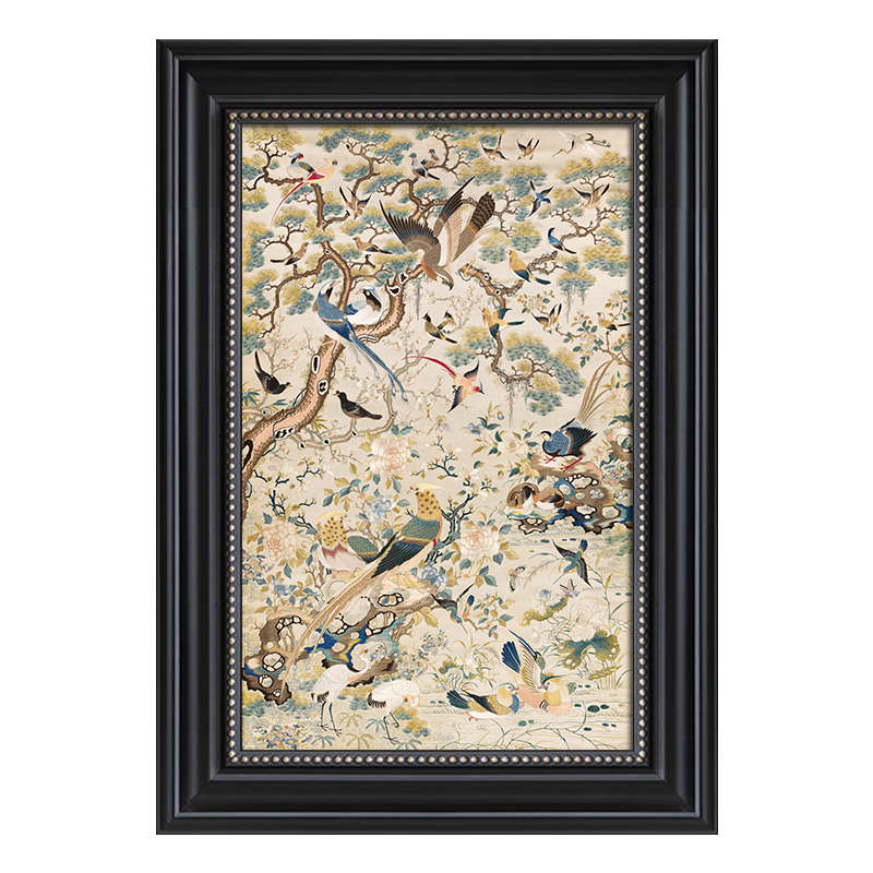 新中式壁画餐厅法式古风刺绣挂画禾玄关复古中 装饰画绘花鸟客厅图片
