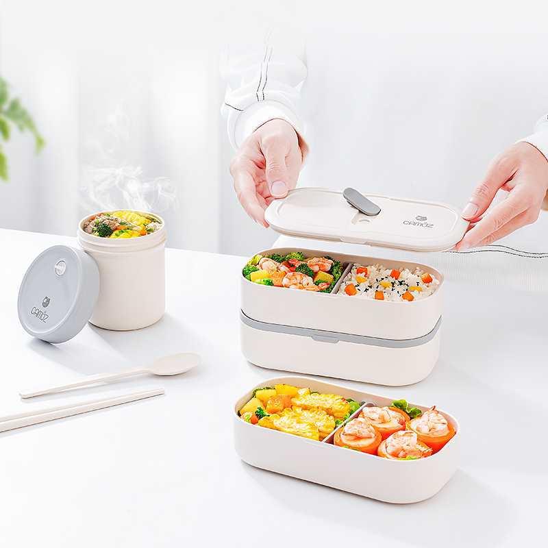 AMZUIXP竹纤维饭盒上班族可微波炉加热便当盒塑料密C封日式可爱餐