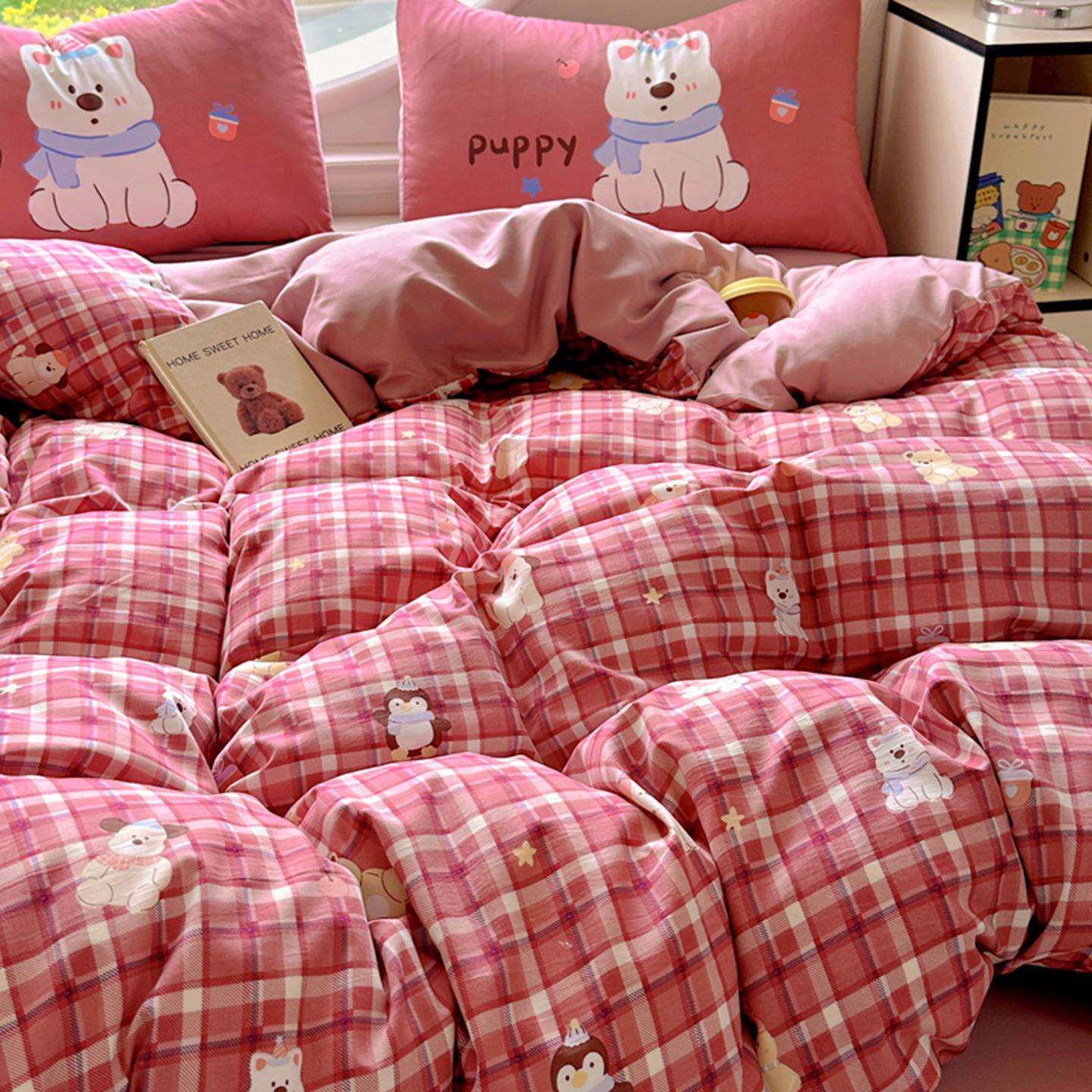 A类高克重水洗云朵棉大版枕套四件套纯棉学生宿舍柔软亲肤卡被套