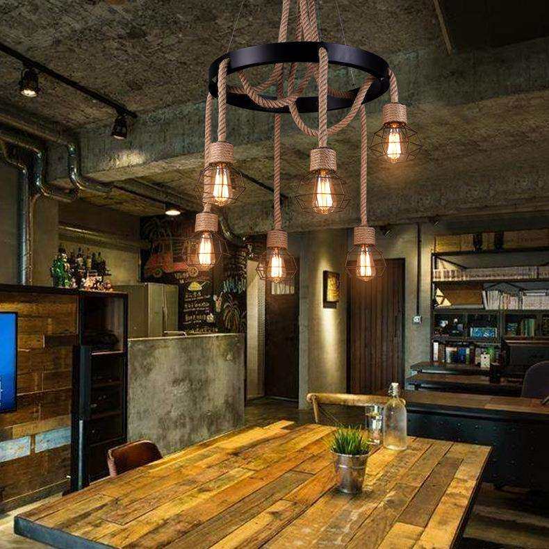 loft美式乡村复古麻绳吊灯个性铁艺创意酒吧咖啡厅餐厅工业风吊灯