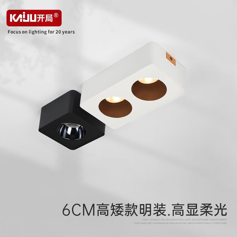 射灯客厅无主灯led单双头吸顶式防眩高显卧室明装筒灯护眼超亮