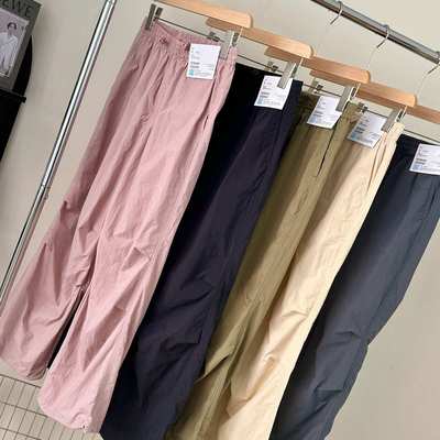 试衣间2024女装宽松休闲降落伞裤防泼水直筒抽绳裤子长裤464888