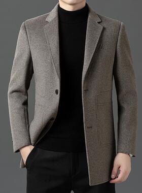 双面呢大西装领长款中男士加厚羊毛呢子外冬套衣季羽绒内胆99158-
