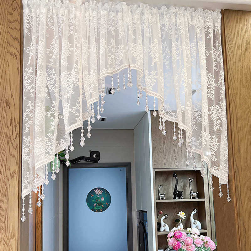 重工吊珠纱帘免打孔门帘蕾丝刺绣氛围感半截拱形帘钉珠卧室遮挡帘,居家布艺,定制窗帘,淘宝优惠券,粉丝福利购,淘宝优惠卷