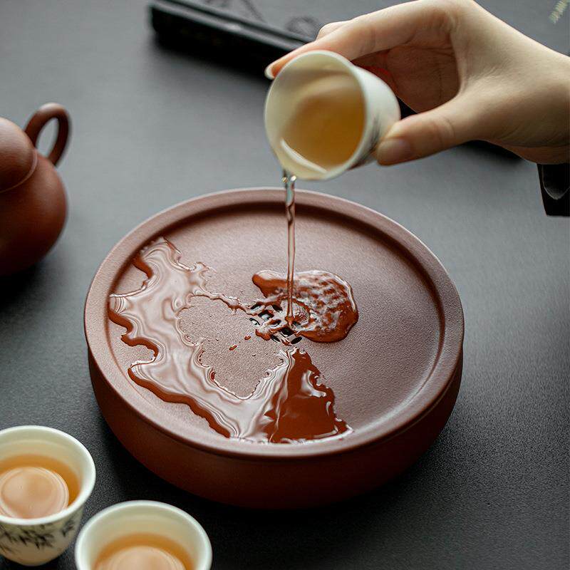 墨己朱泥紫砂蓄水壶承茶道配件干泡盘紫砂壶底托建水茶壶承托盘