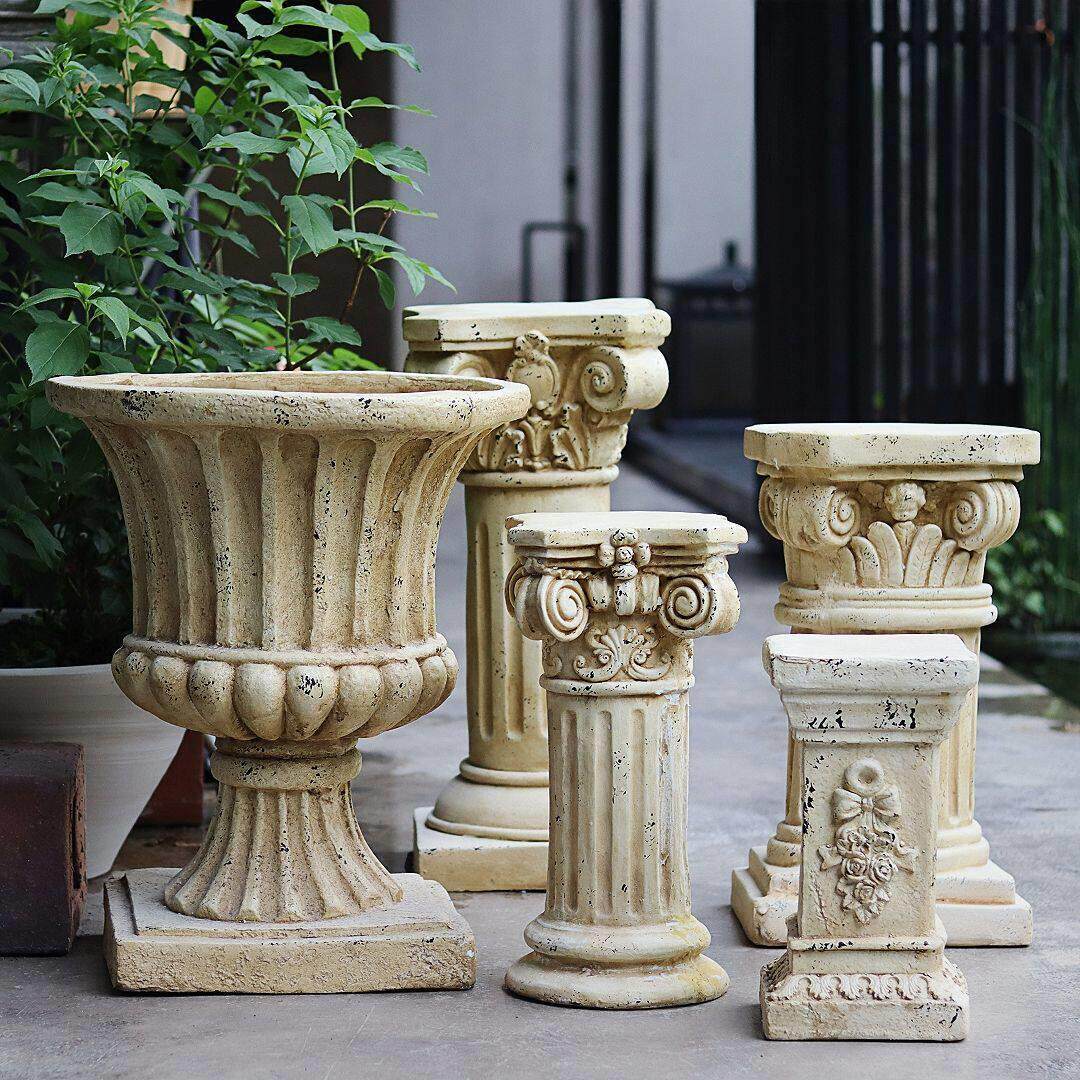 欧式覆古罗马柱花盆庭院装饰摆件户外花园别墅门口布置树脂工艺品