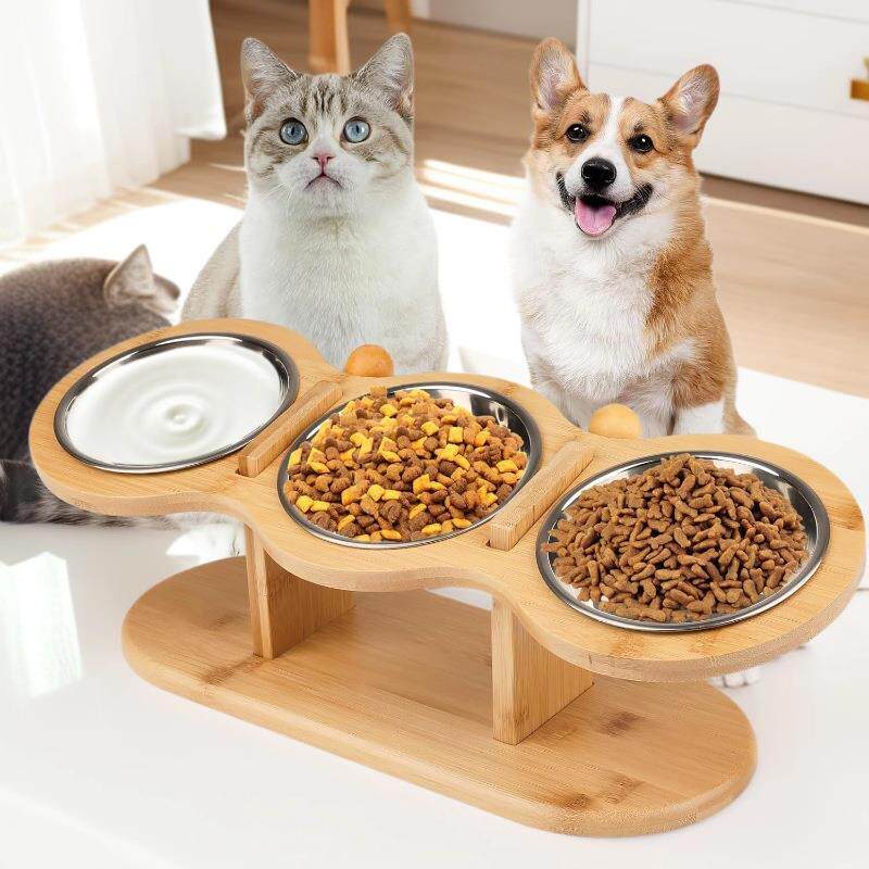 竹制宠物碗架小型犬食盆架家用宠物猫咪狗狗水碗架倾斜护颈喂食器