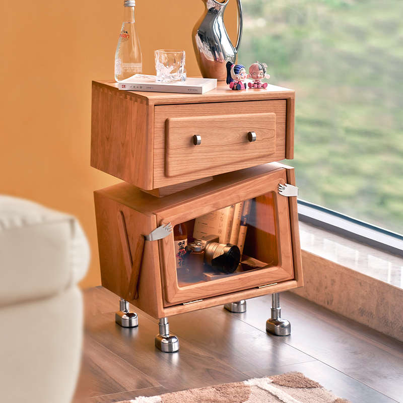 歪头机器人边柜实木沙发边几樱桃木创意收纳柜置物柜卧室床头柜