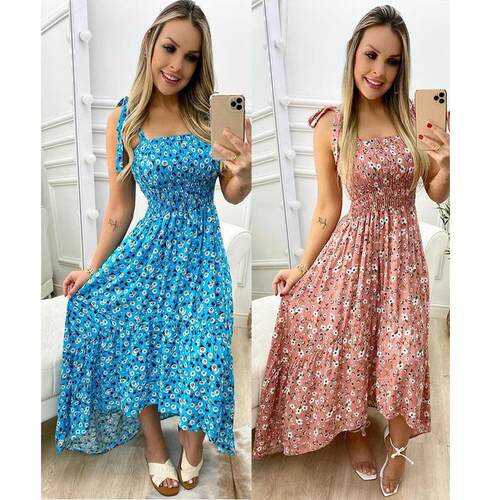 Pleated camisole floral dress, home lace up big swing skirt