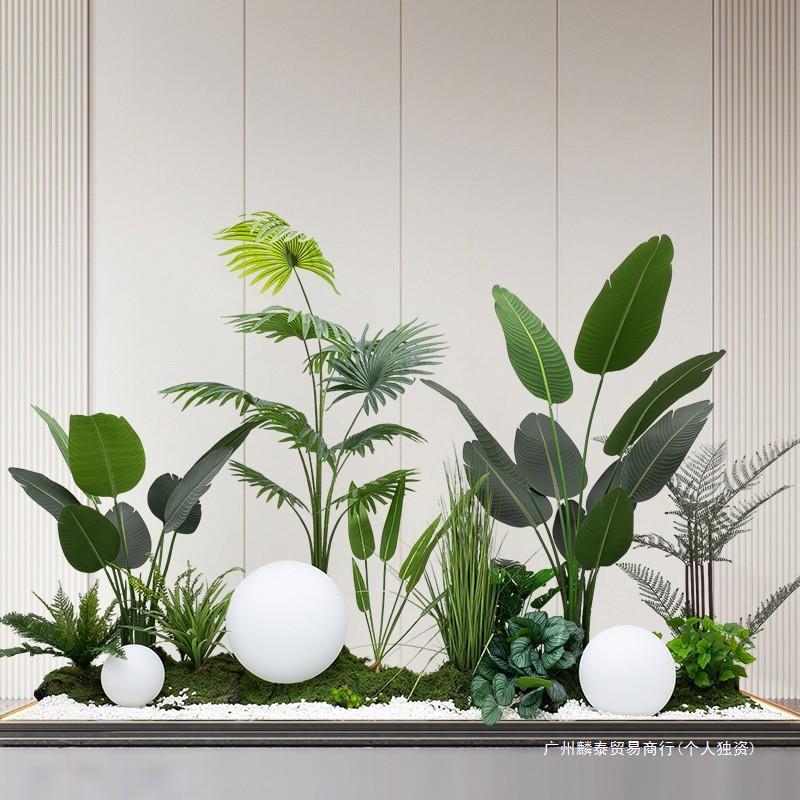 大型绿植造景室内景观植物轻奢布置楼梯下假植物盆景装饰绢花雏菊