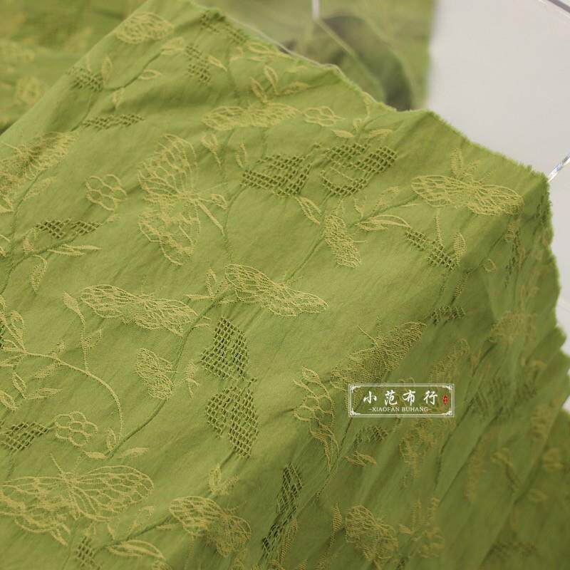 风吹蝴蝶 双色浮雕提花布料 春夏涤棉透气汉服旗袍衬衫面料
