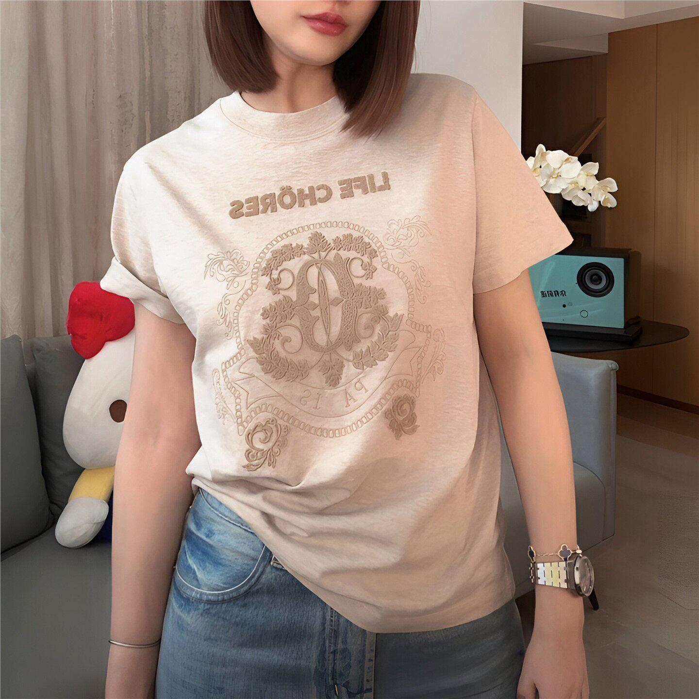 潮牌字母毛巾刺绣短袖女夏季新款时尚休闲百搭修身显瘦T恤上衣