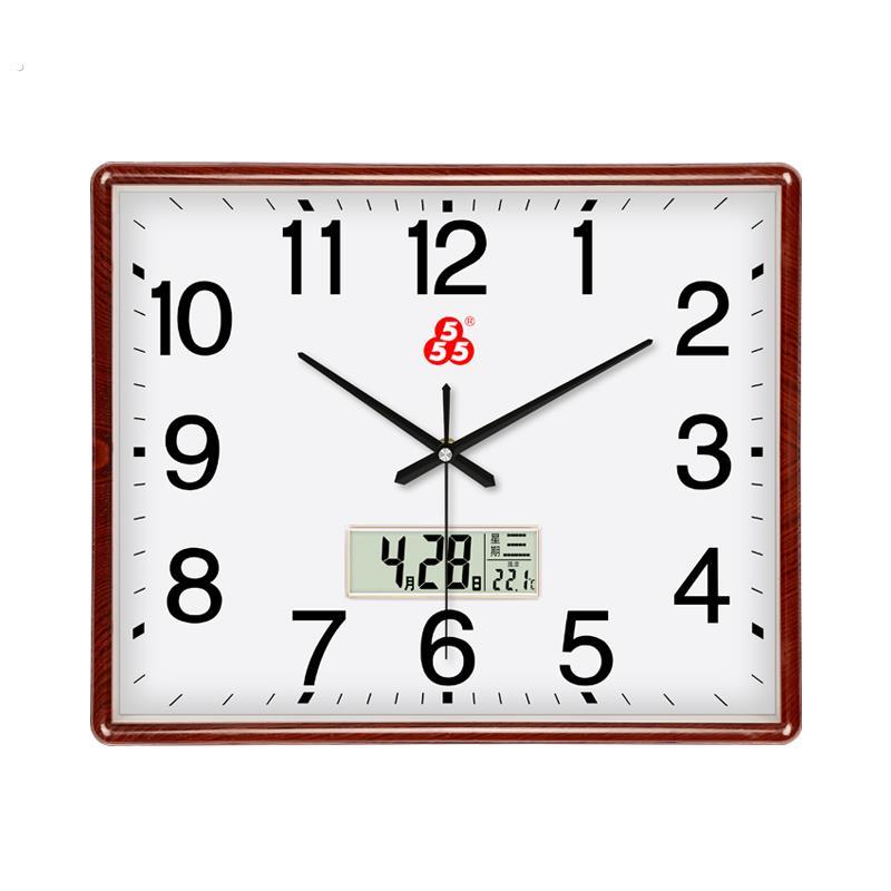 上海三五牌钟表555电子日历挂钟客厅简约现代石英钟方形静音壁挂