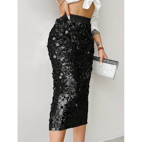 R 74293 Sequin High Waist Midi Skirt 亮片腰包臀中裙
