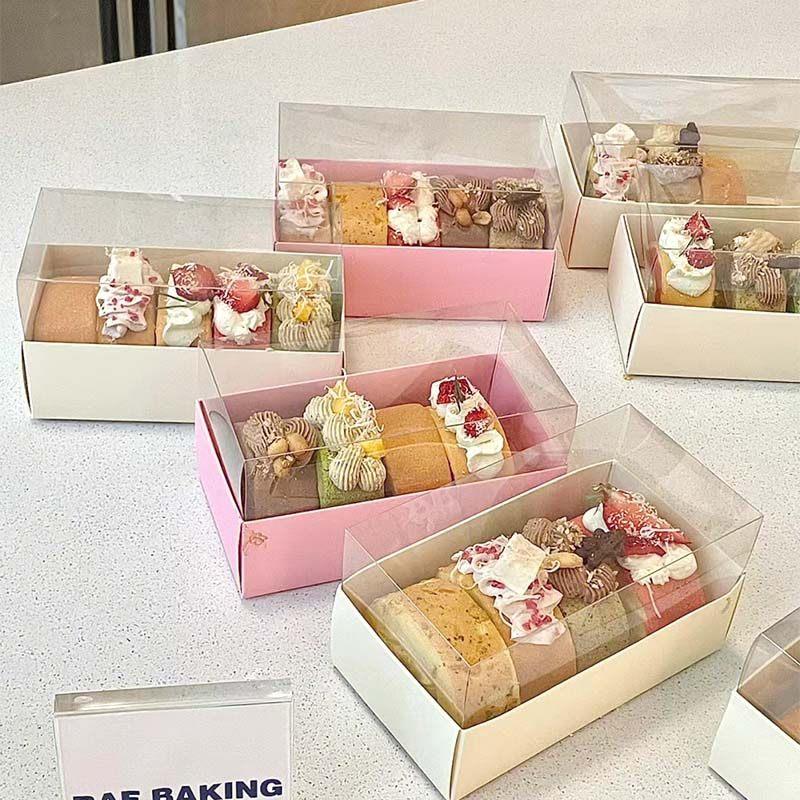日式蛋糕包装盒瑞士卷隔片切块千层打包盒甜品透明毛巾卷长条盒子