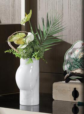 现代石奢大理花瓶摆件客厅茶几电视柜餐桌面花轻器饰插花HP016装