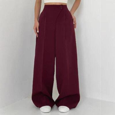 women slim straight leg pants with buttons for casual wear