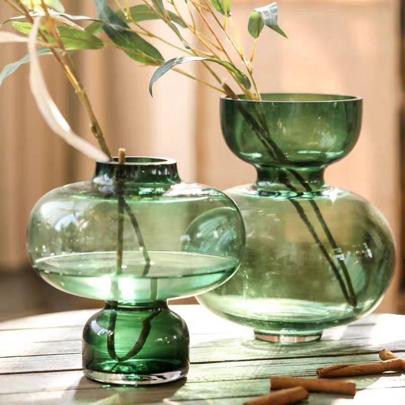 缪斯缇松绿色灯笼玻璃花瓶客厅家居摆件装饰品玄关花器