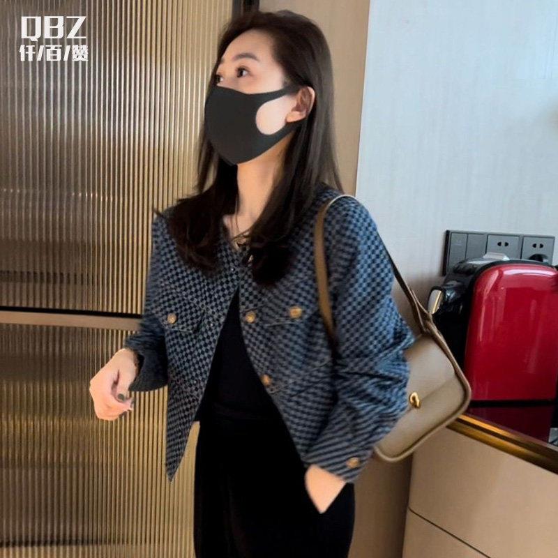 牛仔外套女春秋新款韩版宽松短款棋盘复古时尚百搭小个子夹克上衣