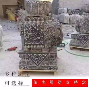 石雕大象墩门口摆件石桌子底座石鼓门墩动物庭院装饰象凳花盆一对