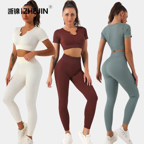 Yoga suit, sports suit, women's short sleeved top, high
