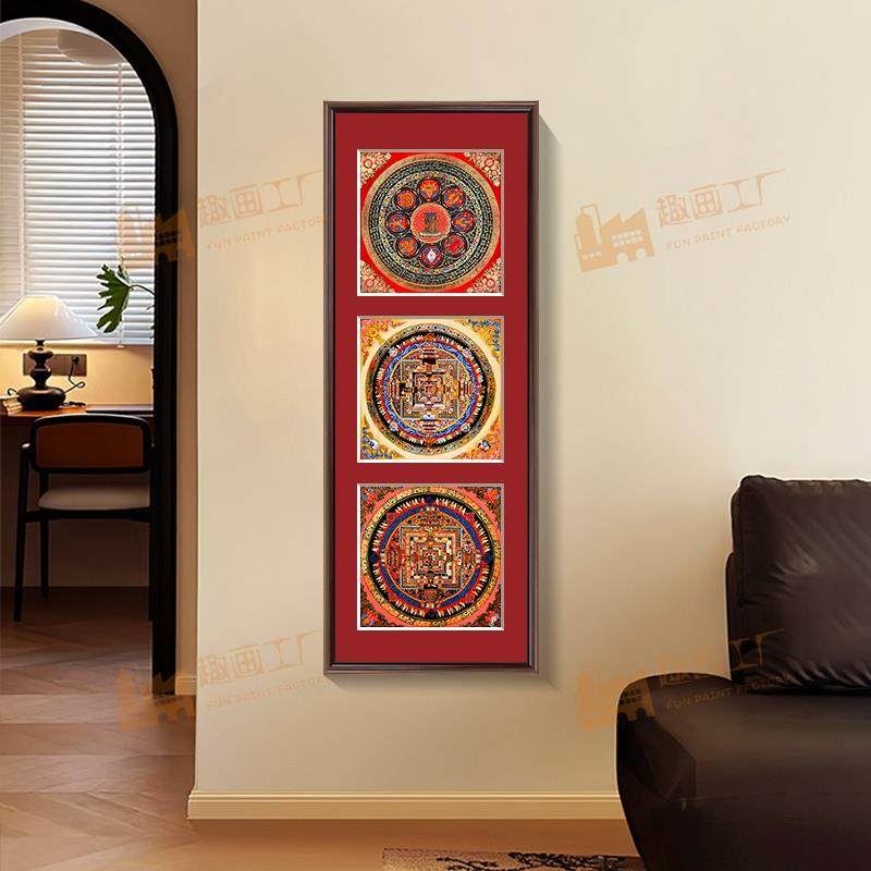 新中式唐卡宫格卡纸装饰画民宿餐厅玄关时轮金刚心经藏式坛城挂画,家居饰品,现代装饰画,淘宝优惠券,粉丝福利购,淘宝优惠卷